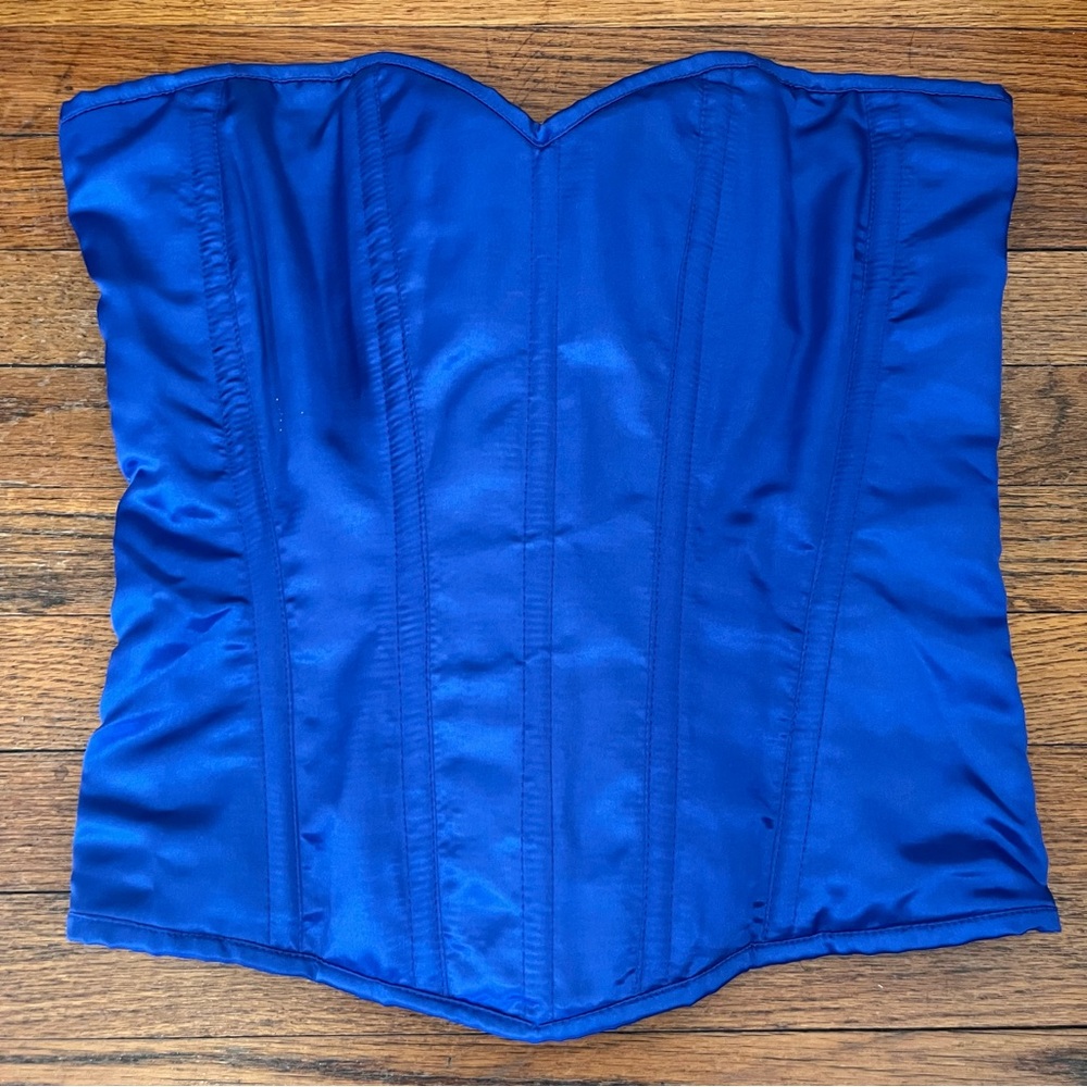 Daisy Lavish Satin‎ Corset Size XL Blue Bustier Lace Up Boned Clubwear Glam NWT